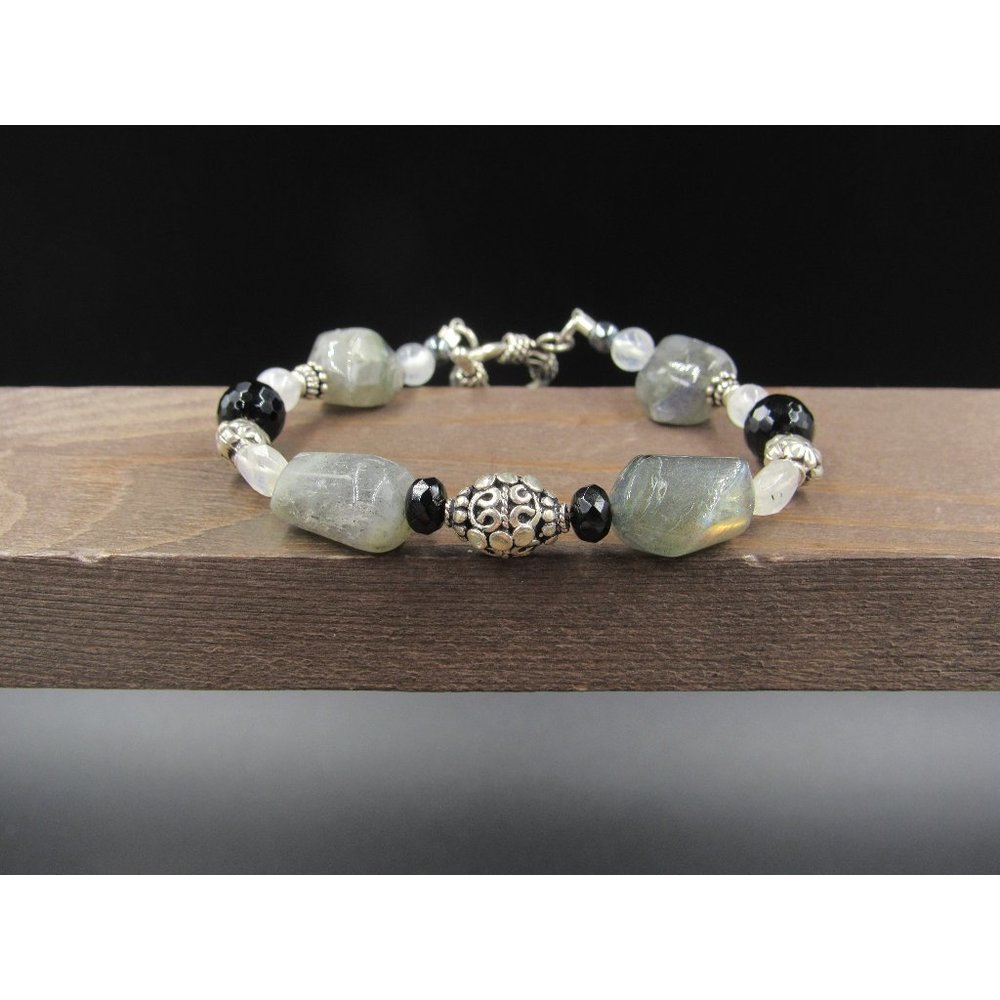 8" Sterling Silver Labradorite And Moonstone Bracelet Vintage Wedding Engagement